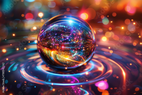 Cosmic Glass Sphere with Colorful Bokeh Effects