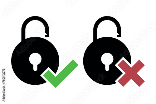 Padlock Unlocked With Check And Cross