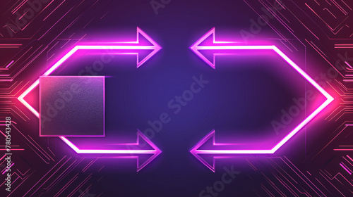 square, graphite panel surrounded to two matt purple directional arrows going in opposite directions, flat image, dark cyber vector