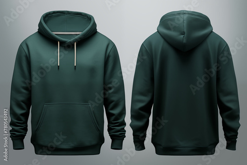 Green hoodie hanging on hanger mockup with copy space on dark background logo Placement and Branding concept  photo