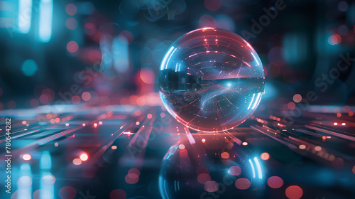 glowing transparent sphere on abstract futuristic digital technology background, illuminating the scene with a sci-fi aesthetic - 3d rendering 