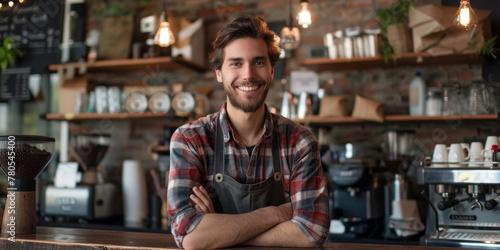 Smiling Male Barista in Coffee Shop - Entrepreneurial Business Portrait