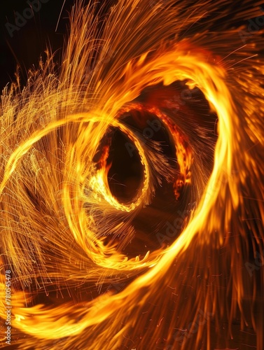 Fire whirl, flames and sparks swirling in a mesmerizing dance
