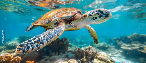 A Serene Swim: Ocean Conservation Awareness. Concept Ocean Conservation, Wildlife Protection, Environmental Awareness, Sustainable Practices, Marine Life © Ян Заболотний