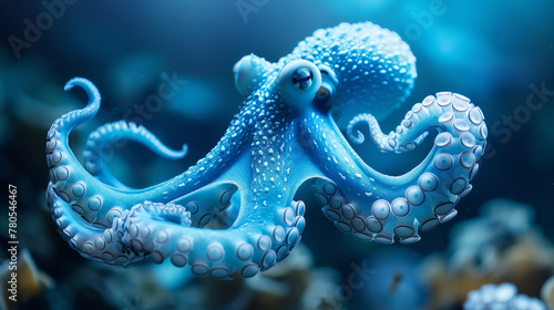 Detailed black and white octopus illustration with intricate tentacles underwater photo