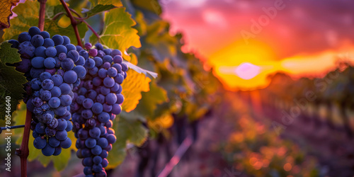 Sunset Glow Over Ripe Vineyard Grapes