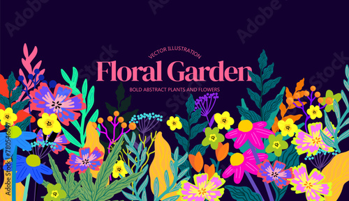 Bold and colourful floral modern plants and flowers collection. Vector illustration