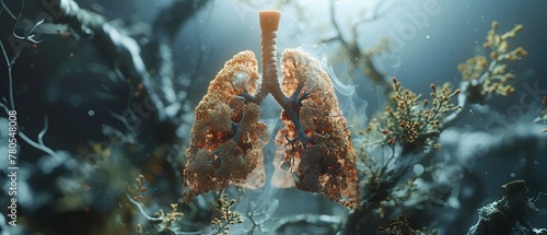 A surreal interpretation of the scarring and fibrosis present in idiopathic pulmonary fibrosis IPF ,super realistic,soft shadown photo