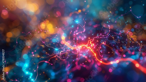 Experiment with vibrant colors and intricate patterns to depict the intricate network of brain light lines pulsating with energy ,close-up,ultra HD,digital photography photo