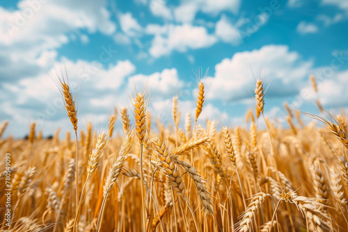 Bountiful Wheat Field Under Blue Sky  Harvest Ready Crops