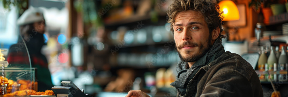 Candid Portrait of a Young Man in a Cozy Cafe Setting