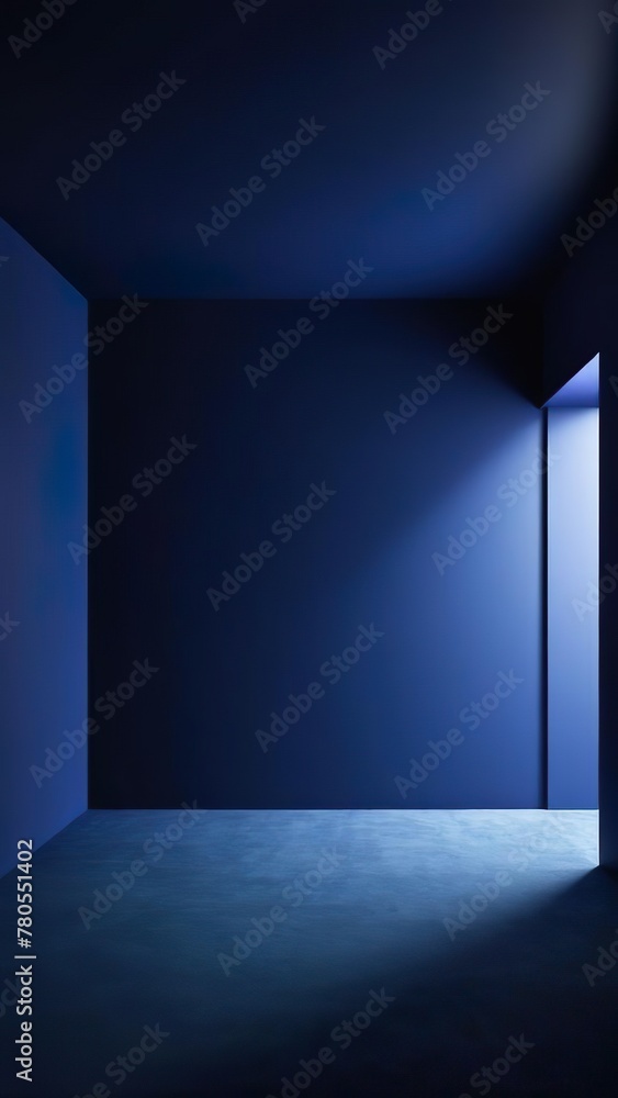 Vertical background indigo color clean walls in an empty room with shadows, monochrome, minimalistic style