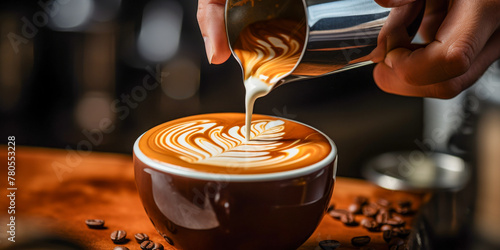 Art of Latte Making - Barista Pouring Milk into Coffee Cup