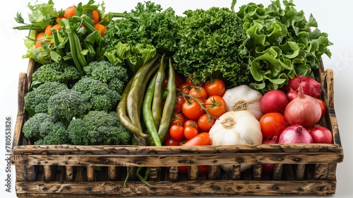 Set of fresh vegetables in basket isolated on white