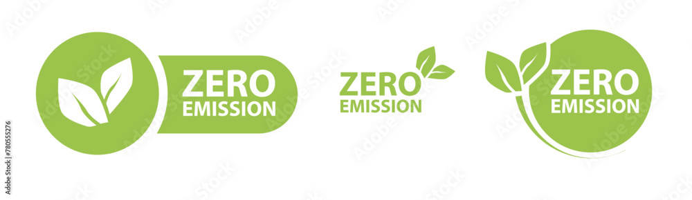 Zero Emission. Net zero label stamp design leaves Zero Emission carbon eco stamp symbol Vector - obrazy, fototapety, plakaty 