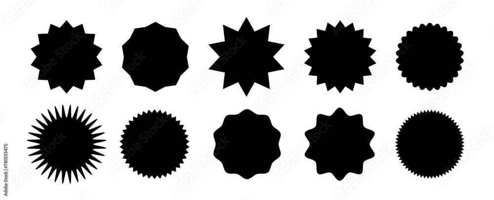 Starburst speech bubbles. Starburst, black price sticker sunburst icons. Black Sunburst. Flat vintage price tag stickers.Vector