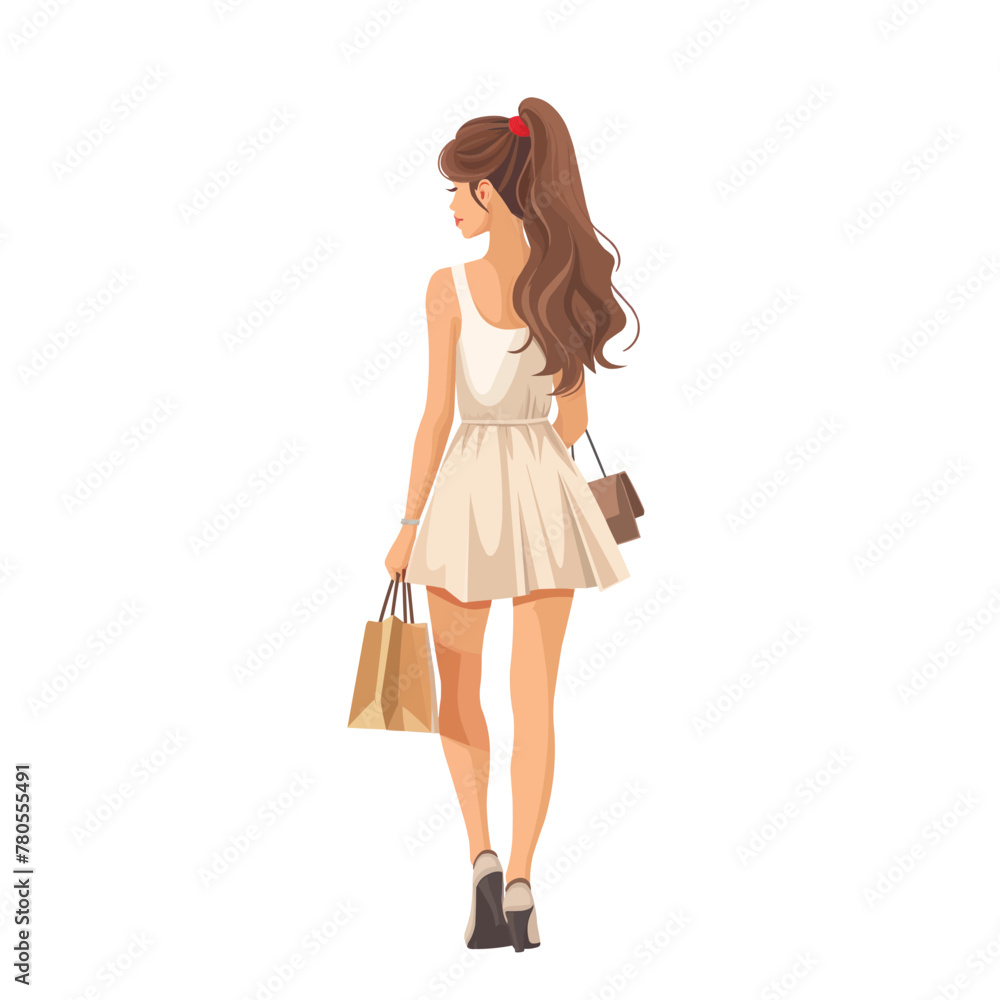 Girl with bags, shopping, flat illustration isolated on a white background, concept Girl with bags, shopping, flat illustration isolated on a white background, concept