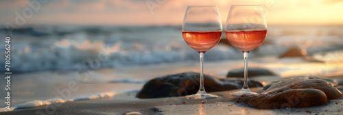 Sunset Beach Toast: Ros? Wine Glasses by the Sea