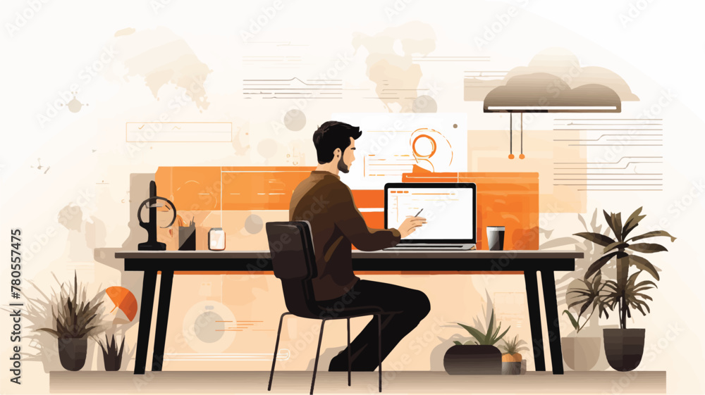 Fototapeta premium meeting room scene where web designer teams collaborate on UX UI projects.minimalist illustration style showcasing a team of web designers brainstorming .