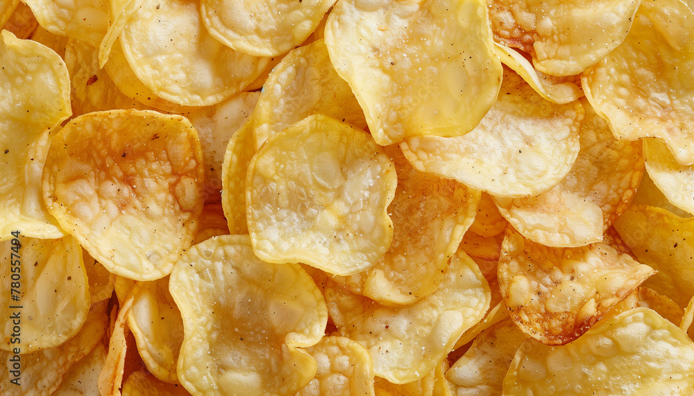Salty potato chips background Salty potato chips background