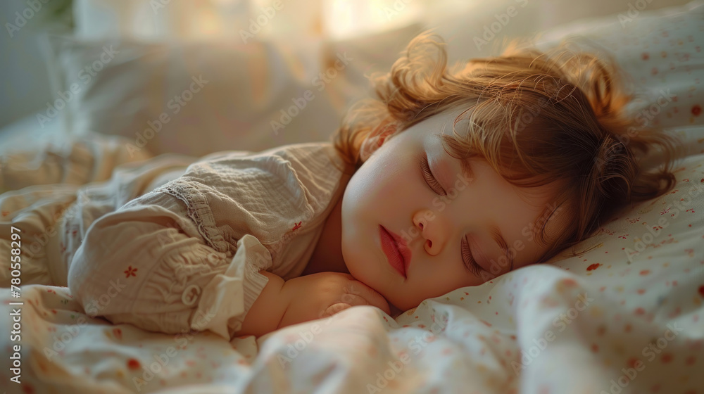 Closeup cute toddler baby sleeping on a cozy bed. Adorable toddler naptime. Closeup cute toddler baby sleeping on a cozy bed. Adorable toddler naptime.