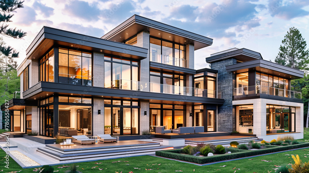 Elegant Home Exterior, A Luxurious Abode Nestled in a Pristine Landscape, Where Design Meets Nature in Harmony Elegant Home Exterior, A Luxurious Abode Nestled in a Pristine Landscape, Where Design Meets Nature in Harmony