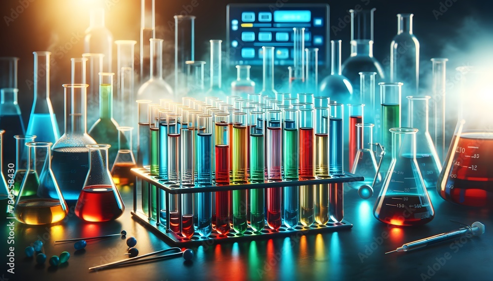 multiple test tubes filled with different colored liquids, scientific experiments multiple test tubes filled with different colored liquids, scientific experiments