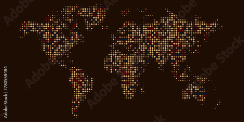 halftone effect worlds map brown background