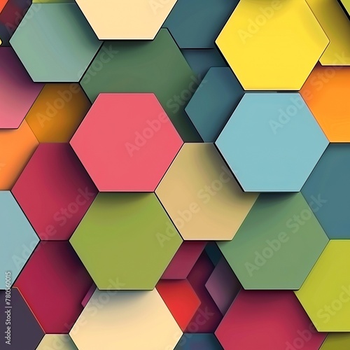 An abstract composition of overlapping hexagons in a colorful and vibrant array, abstract , background