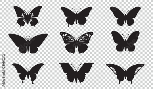 Butterflies icon symbol set  vector illustrations on transparent background
