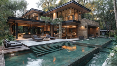 Wallpaper Mural A luxurious modern house with a swimming pool Torontodigital.ca