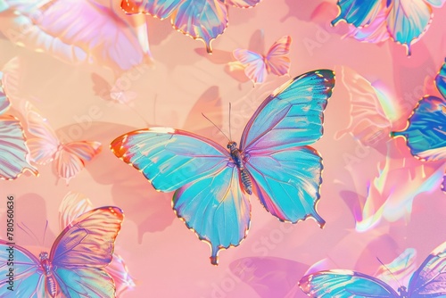 Holographic butterflies on pink background © Lubos Chlubny