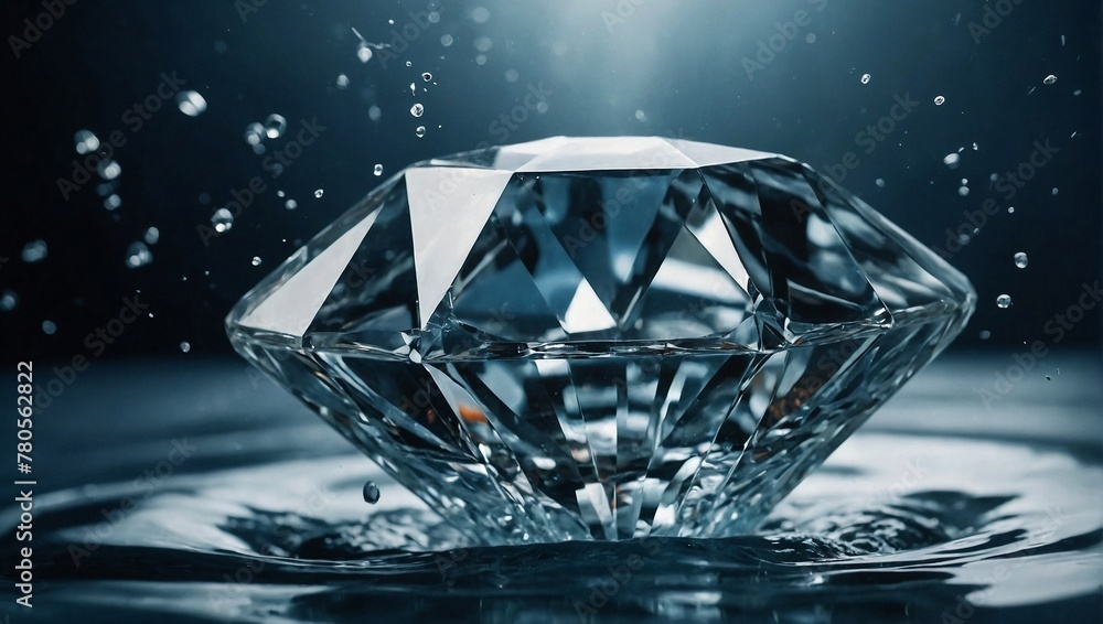 A polished diamond hit the water surface A polished diamond hit the water surface