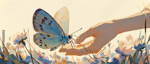 A beautiful butterfly drawing with a white background, suitable for backgrounds and websites. Image generated by AI