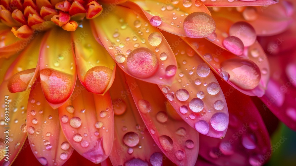 Close-up of raindrops clinging to the vibrant petals of a newly bloomed flower a symbol of springs freshness Close-up of raindrops clinging to the vibrant petals of a newly bloomed flower a symbol of springs freshness