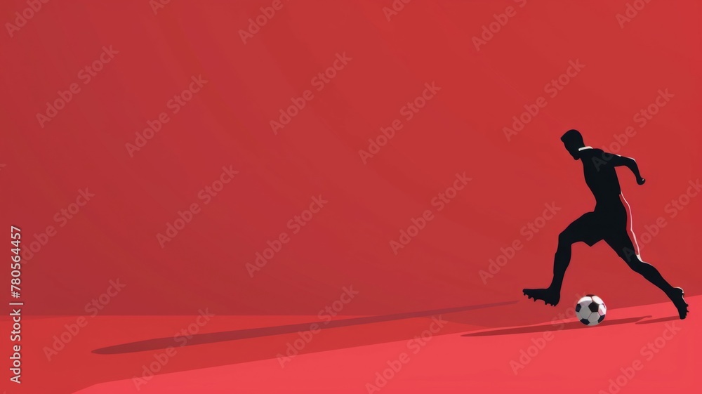 Stark red background with a soccer player - A bold, minimalist soccer player silhouette set against a striking, monochromatic red background