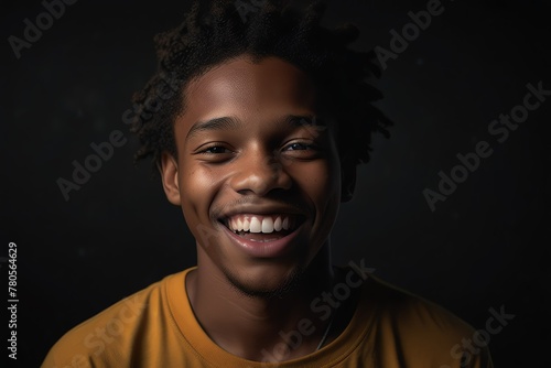 young jamaican teenage boy on plain bright black background laughing hysterically looking at camera background banner template ad marketing concept from Generative AI