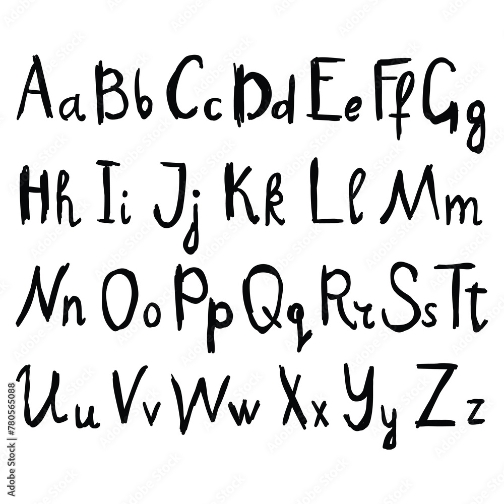 Hand drawn English alphabet on white background. Hand drawn English alphabet on white background.