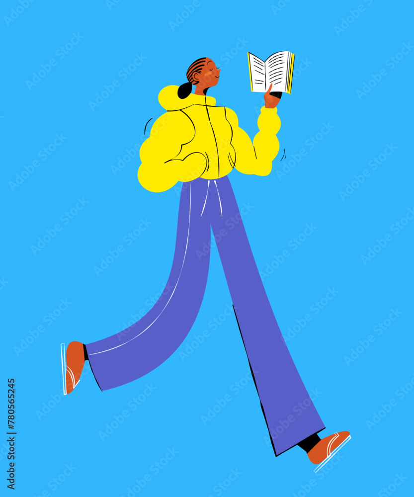 Vector of Girl Walking Reading Book