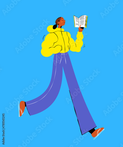 Vector of Girl Walking Reading Book photo