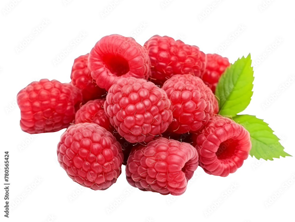 Ripe group of raspberries fruit isolated on transparent background cutout, PNG file. Ripe group of raspberries fruit isolated on transparent background cutout, PNG file.