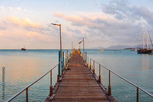 View of the wooden jetty by the sea in Thailand