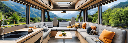 Family Adventure Begins in a Modern Camper Van, Equipped for Comfort and Style, Ready for the Road and Landscape Exploration