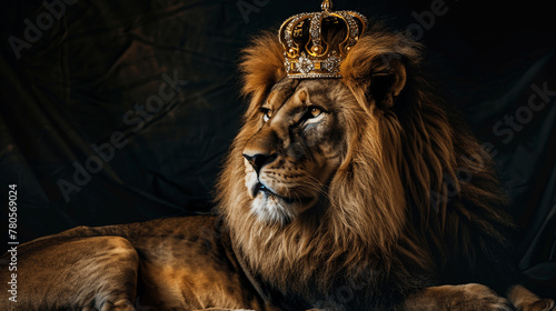A professional photo of a lion with a crown on its head   Generative AI.