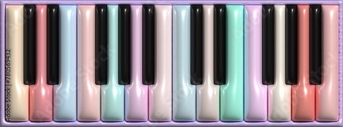 Photography Multicolored piano keys, 3D rendering illustration