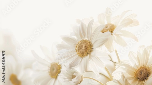 Tranquil white daisies on a soft background - Delicate white daisy flowers presented on a pale backdrop provide a sense of serenity and purity in this image