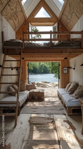camping hut interior open to a natural landscape © FrankBoston