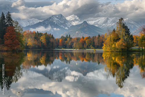 autumn in the mountains, landscape with lake