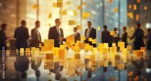 Business meeting with business people - lots of notes with ideas in the foreground - topic creativity and idea generation