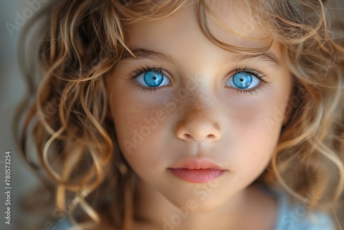 Portrait of a young girl with blue eyes and curly blonde hair: Capturing Beauty. Concept Capturing Beauty, Blue-Eyed Girl, Curly Blonde Hair, Portrait Photography